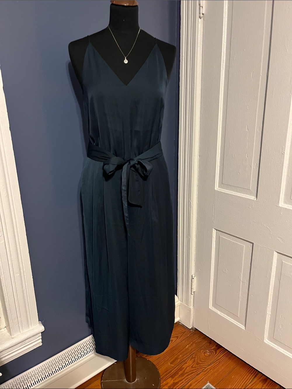 H&M Jade Satin Sleeveless Wide-Leg Cropped Jumpsuit